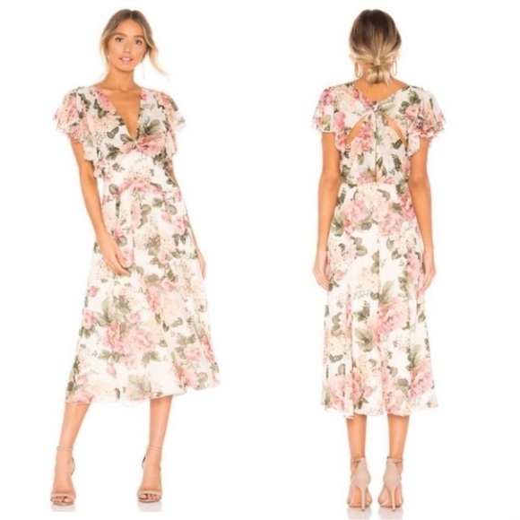 NWT Divine Heritage Twist Back Floral Midi Dress in Ivory - Picture 1 of 11